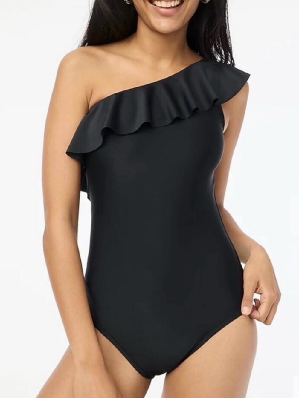 J. Crew Black One-Shoulder Ruffle One-Piece Swimsuit